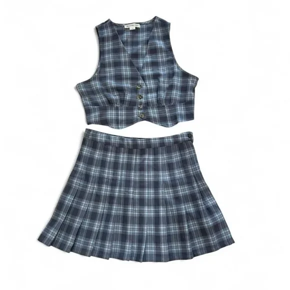 Aeropostale Women's Blue Plaid Skirt and Vest Set - Picture 1 of 6